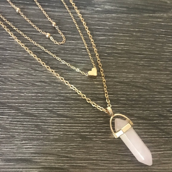 Rose Quartz 3 Layer Gold Toned Necklace - Picture 7 of 8